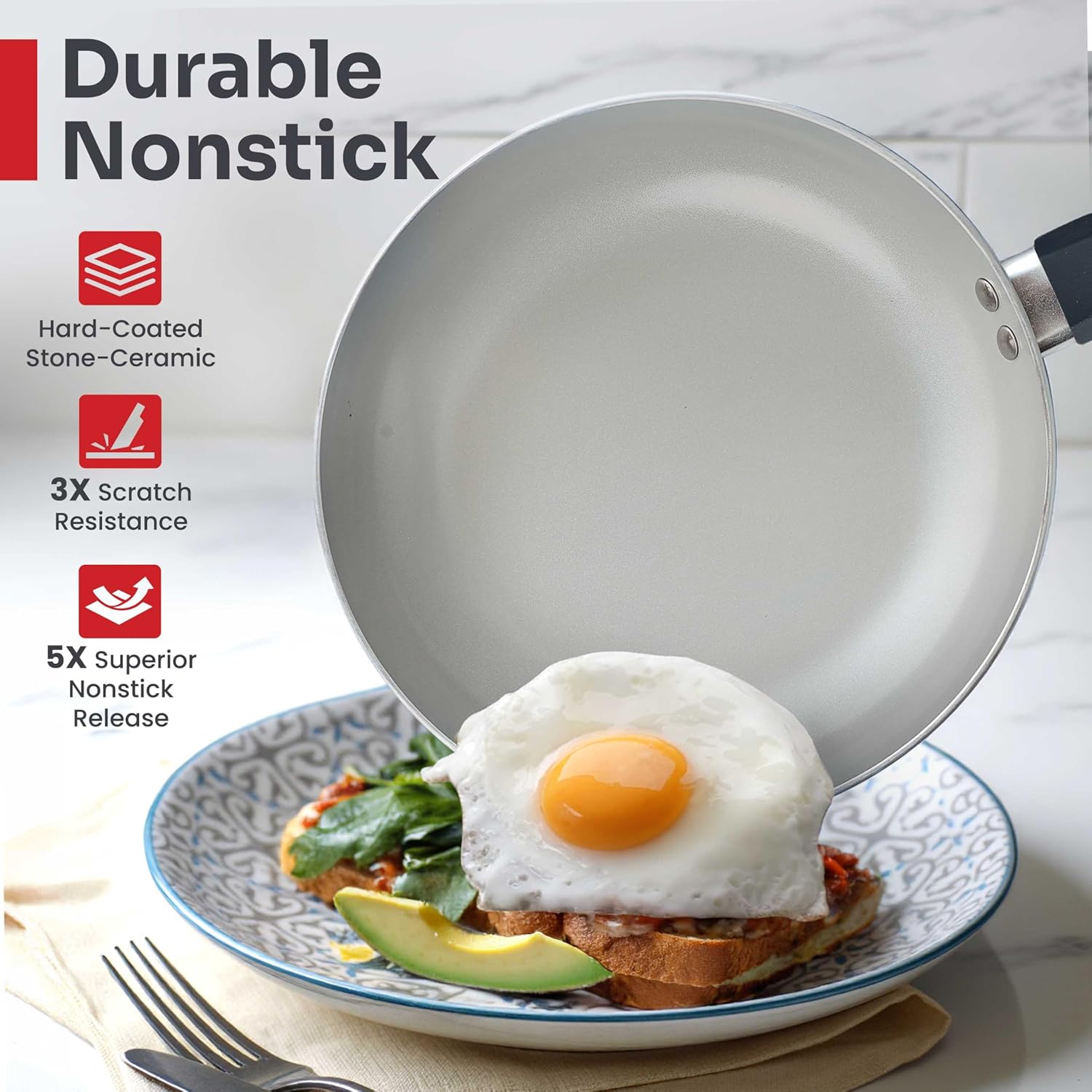 Mueller 16-Piece Healthy Stone Pots and Pans Set Non Stick, Non Toxic Ceramic Cookware Set, Dishwasher Safe, w Frying Pans, Sauce Pan, Steamer, Vac-Free Vented Glass Lids, Kitchen Utensils, Slate 16-Piece Slate