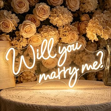 Will You Marry Me Neon Sign, USB Powered White LED Decorative Neon Light for Valentines Day Proposal Engagement Wedding Party Bedroom Home Wall Table Decor, 16.5 x 8.9 In
