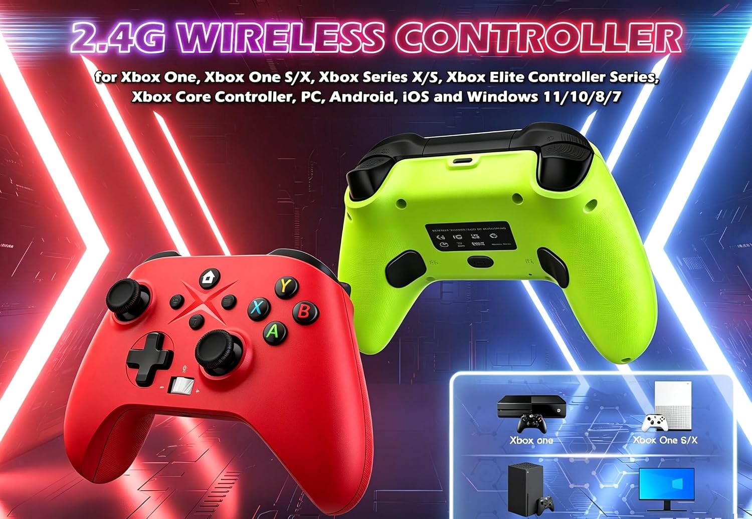 Xexvyrin Wireless Controller for X-box One, X-box Series X/S, PC, Switch, iOS, Android, Gaming Controller with TURBO, Macro Function, 6-Axis Gyro, 3.5mm Audio Jack, 2.4GHz Adapter Special Edition（Christmas color scheme） image 2