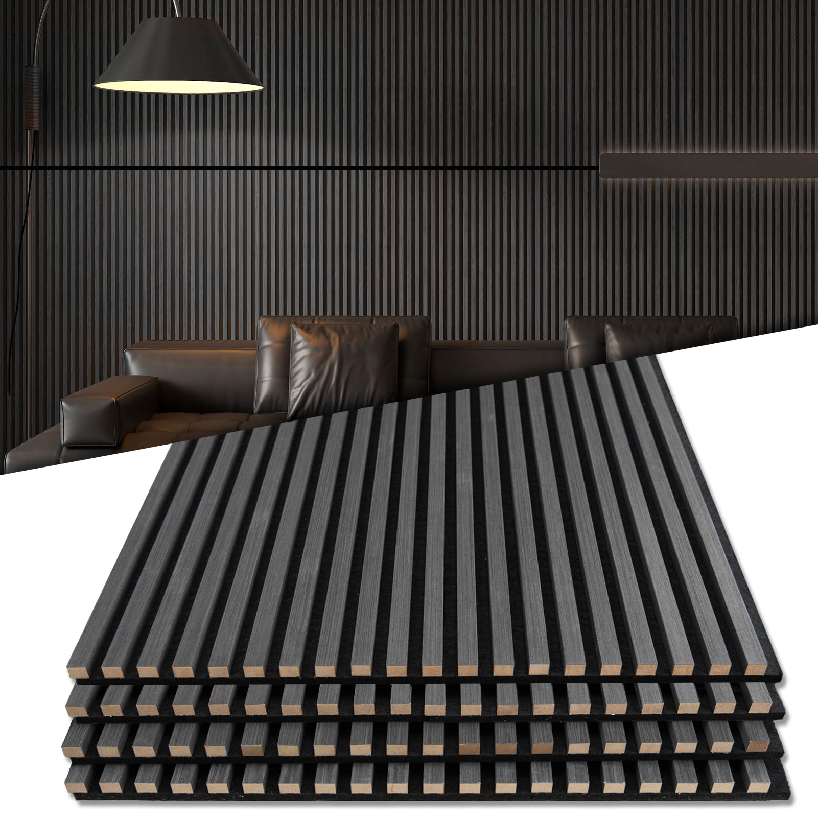 Art3d 3D Fluted Soundproof Wood Textured Slat Wall Panel, 4-Pack, Blackwood