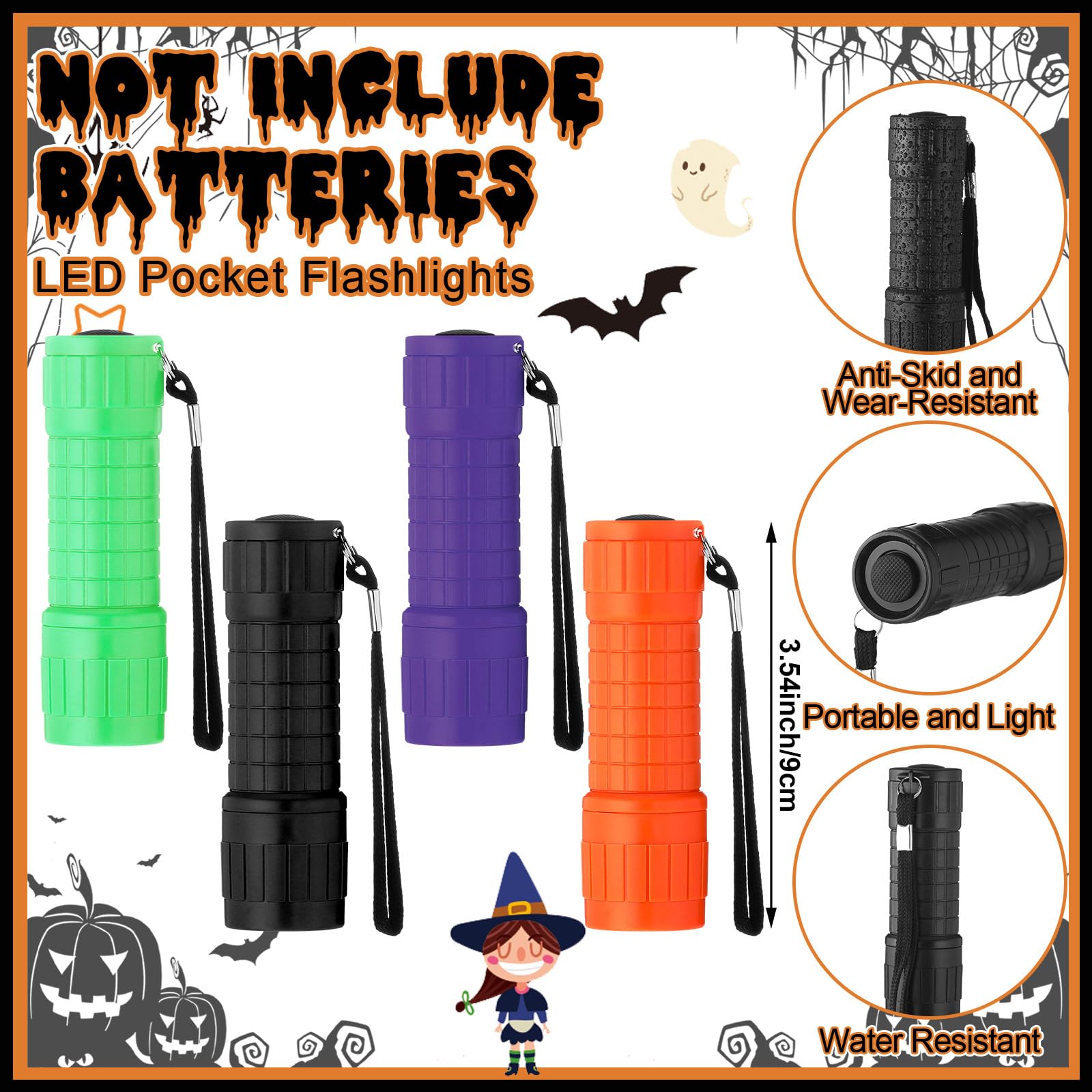 Flutesan 24 Sets Halloween Geschenke Bulk Taschenlampen Set mit ein wenig Licht für Halloween Nachtkarten 9 LED Handlichter mit OPP-Beutel für Gastgeschenke