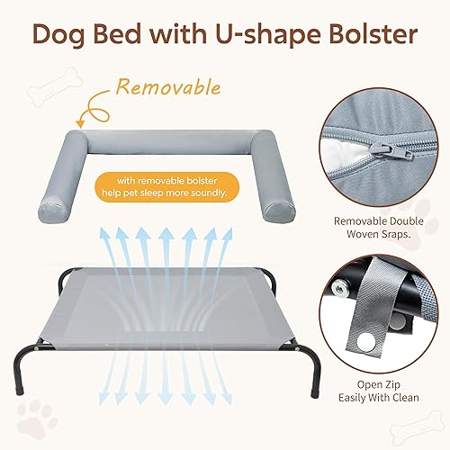 Miniatura 4 de Cama elevada refrescante para perros con almohadas, cuna elevada portátil y lavable con malla a prueba de mordidas y marco de metal, patas de goma