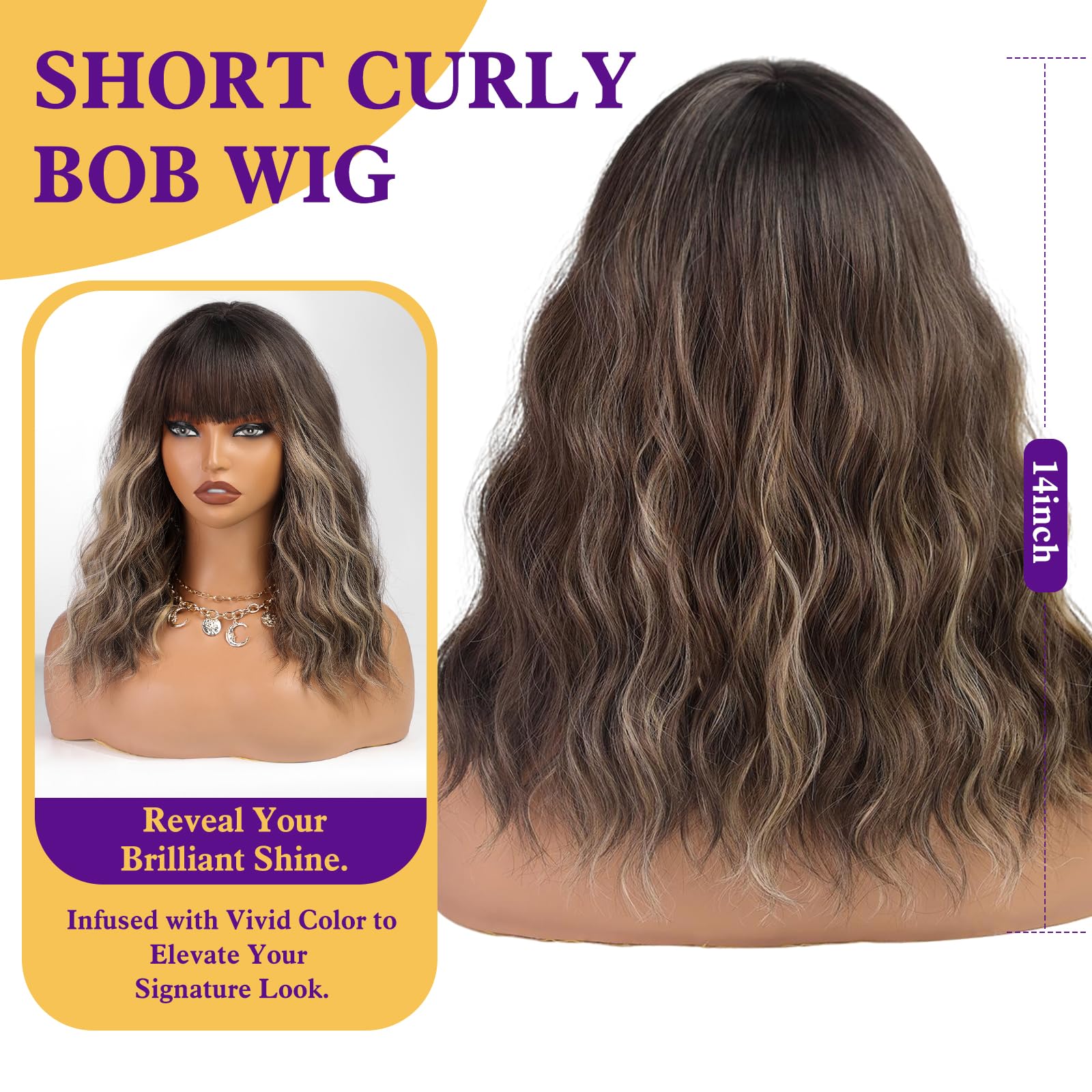 Short Curly Bob Wig with Bangs Synthetic Heat Resistant Adjustable Straps Amazon.com: Amyqueen Blue Wigs for Women Short Curly Wigs  main image 3