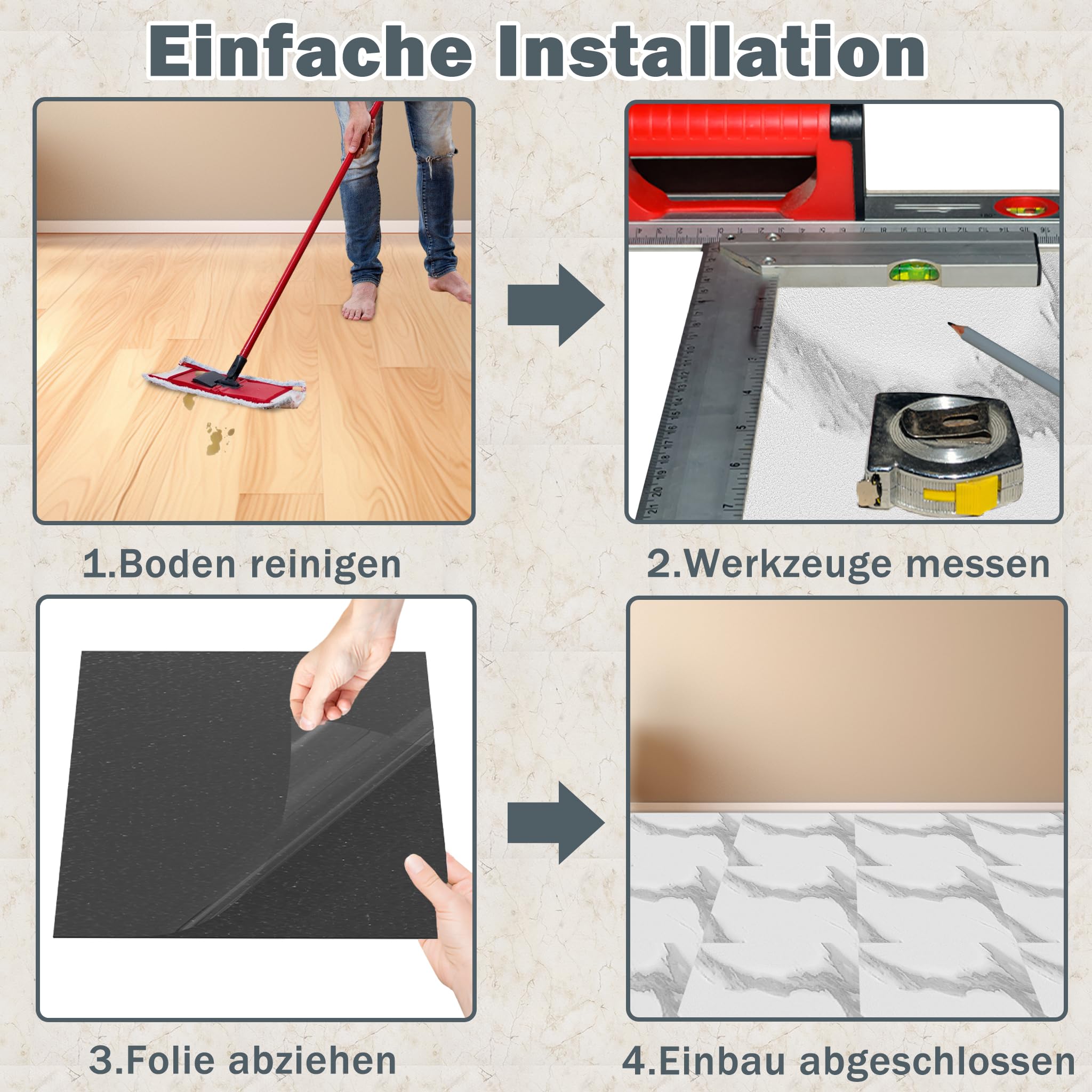ACXIN Pavimento in PVC autoadesivo con effetto piastrelle, 81 piastrelle in vinile, 7,5 m², autoadesive, per pavimenti impermeabili, per cucina, bagno, soggiorno (motivo bianco)
