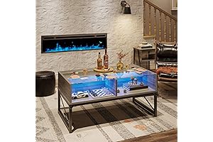 Bestier Coffee Table with Glass Top Display Case for Modern Farmhouse Decor