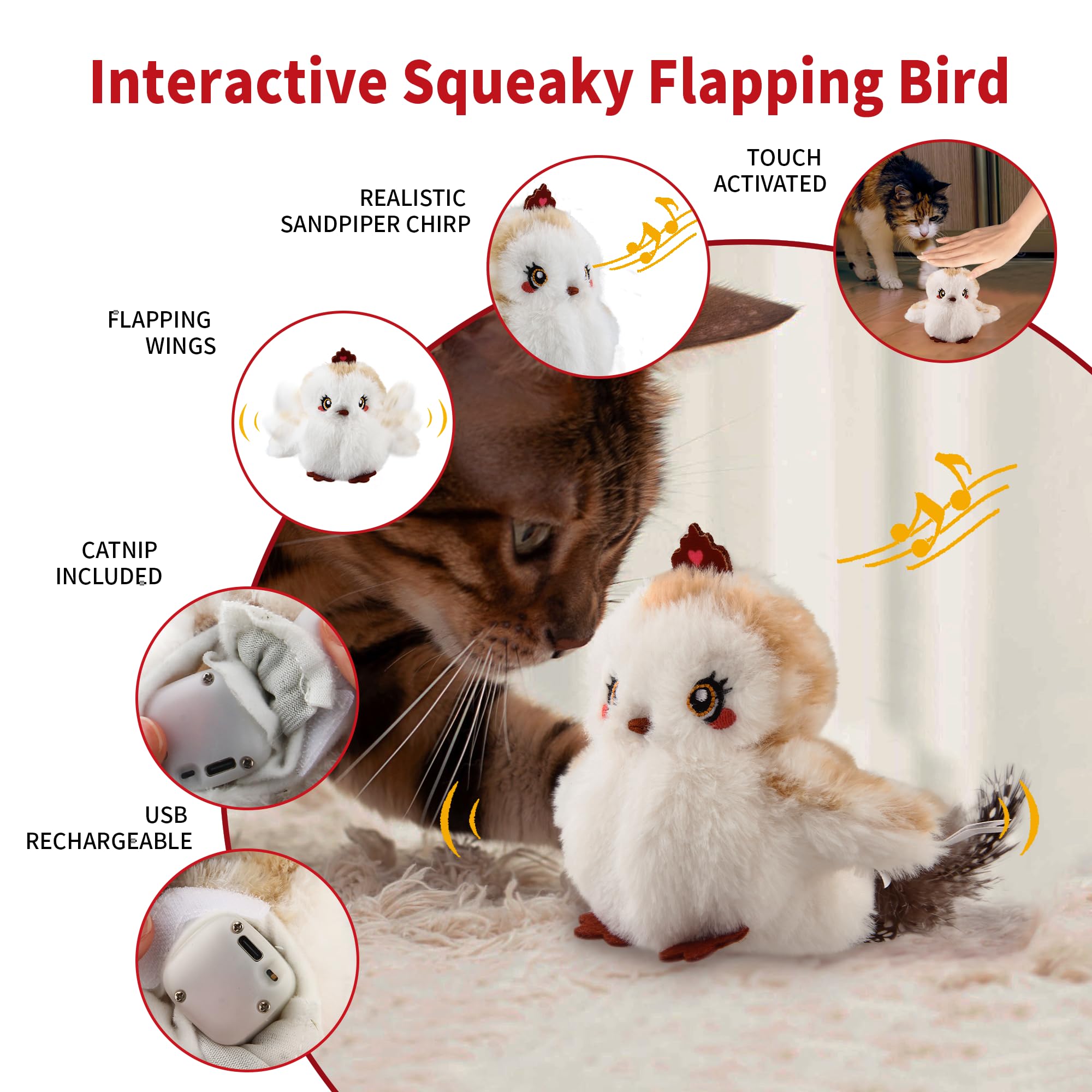 GiGwi Flapping Bird Cat Toys for Indoor Cats Interactive Chirping Cat Toys Self Play - Image 2