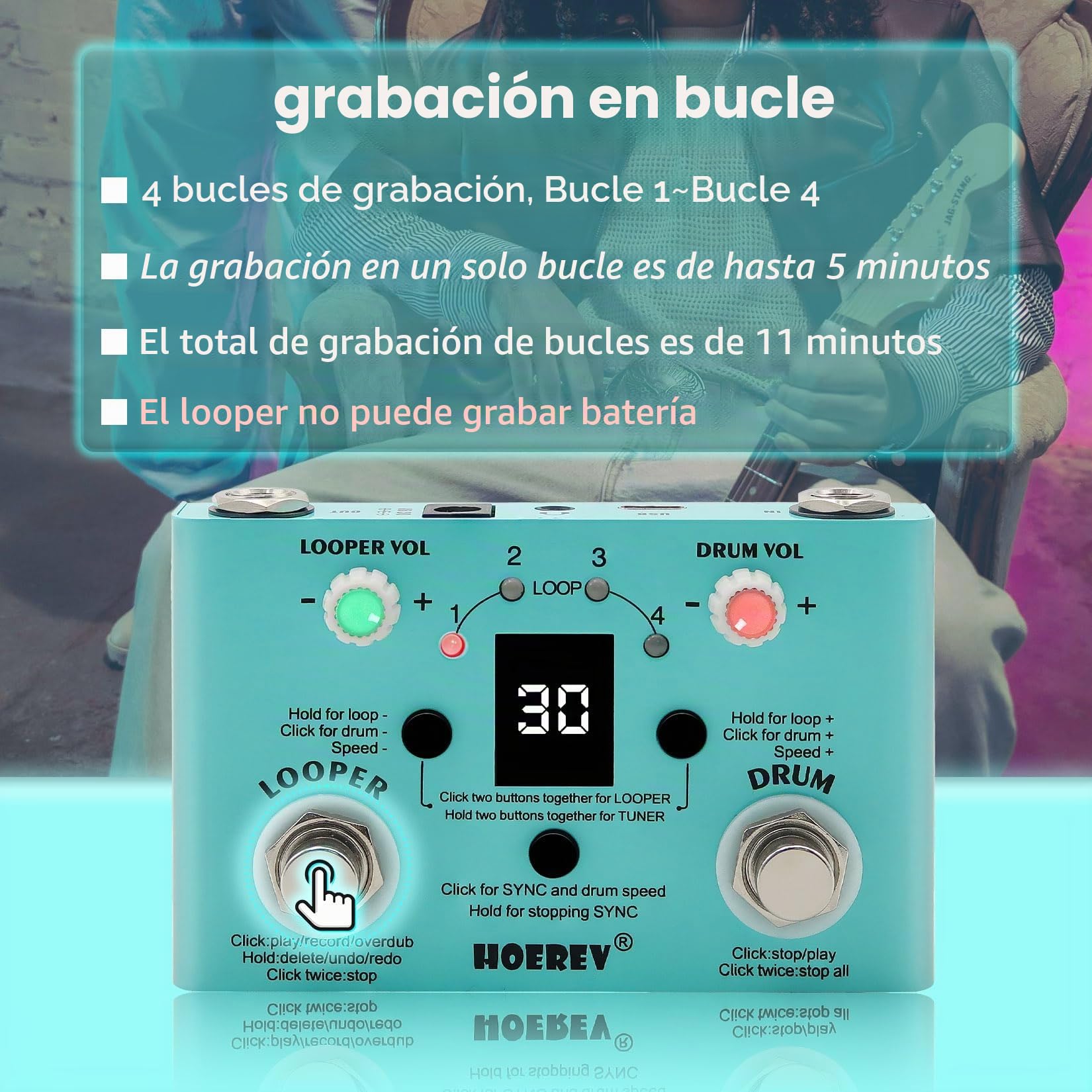 Hoerev Pedal de guitarra para estación de trabajo de audio con efecto sintonizador de tambor