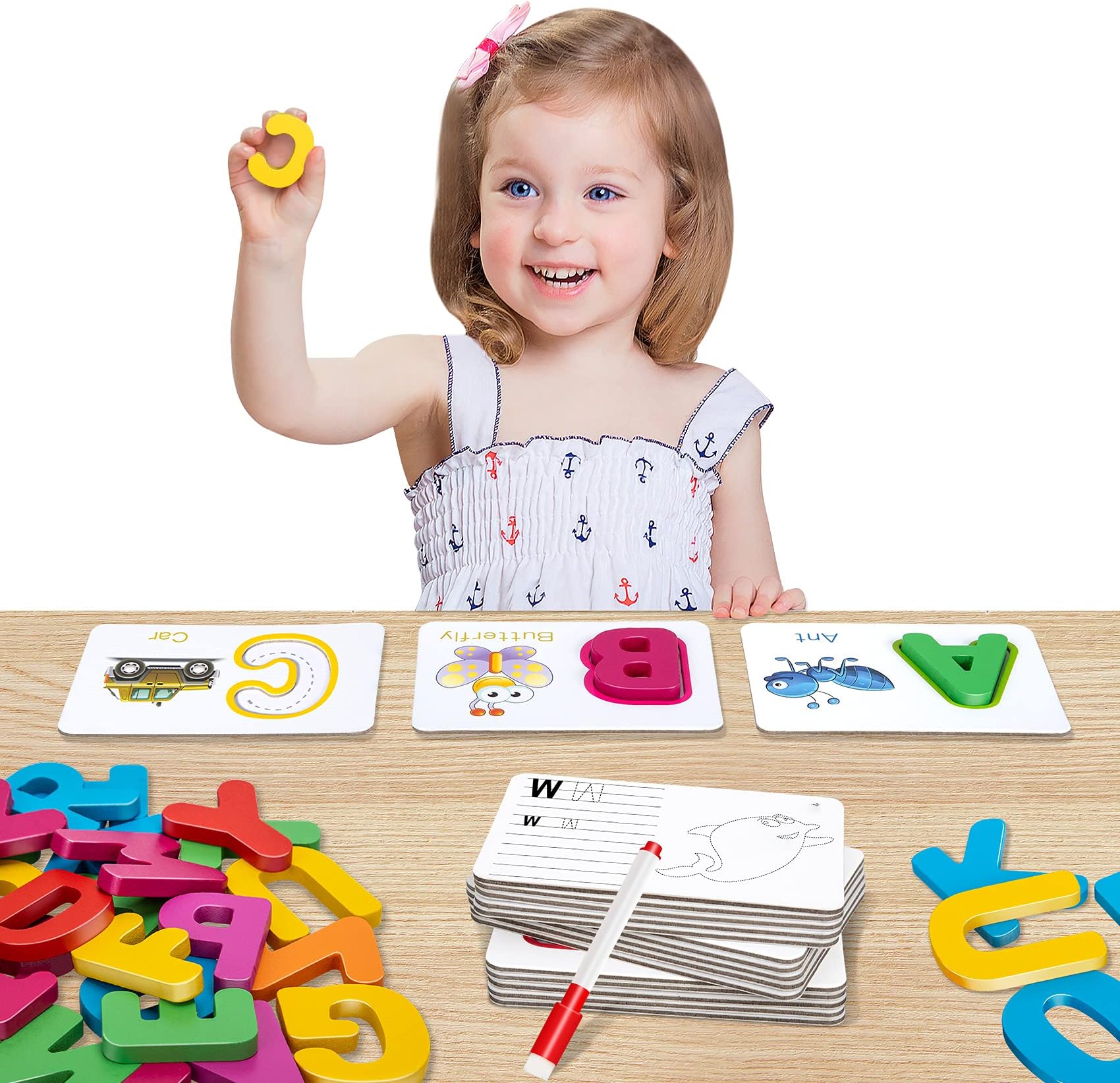Hahagift Alphabets Flash Cards Set Abc Wooden Letters And Numbers ...