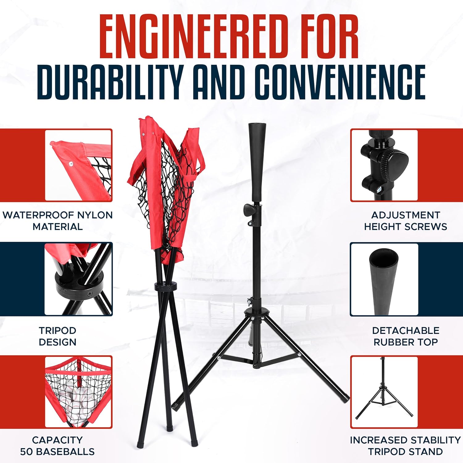 Batting Tee & Ball Caddy Bundle | Baseball & Softball | Height Adjustable | Portable Tee with Carrying Bag | Tee-Ball Practice | 6 Baseballs | Baseball Caddy