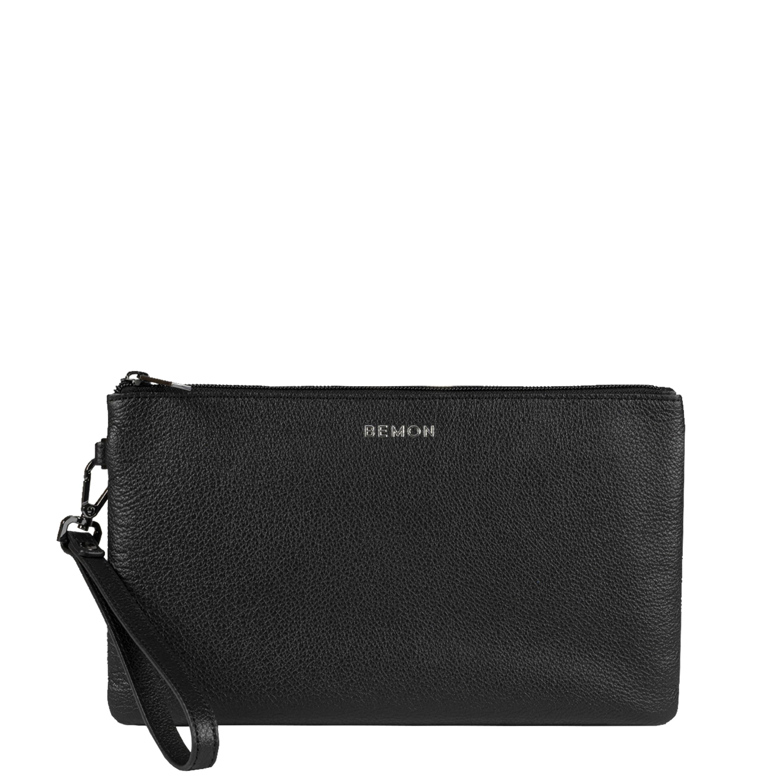 BEMON Pochette en cuir grainé pour homme Enzo, porté main, 15 x 23 x 4 cm