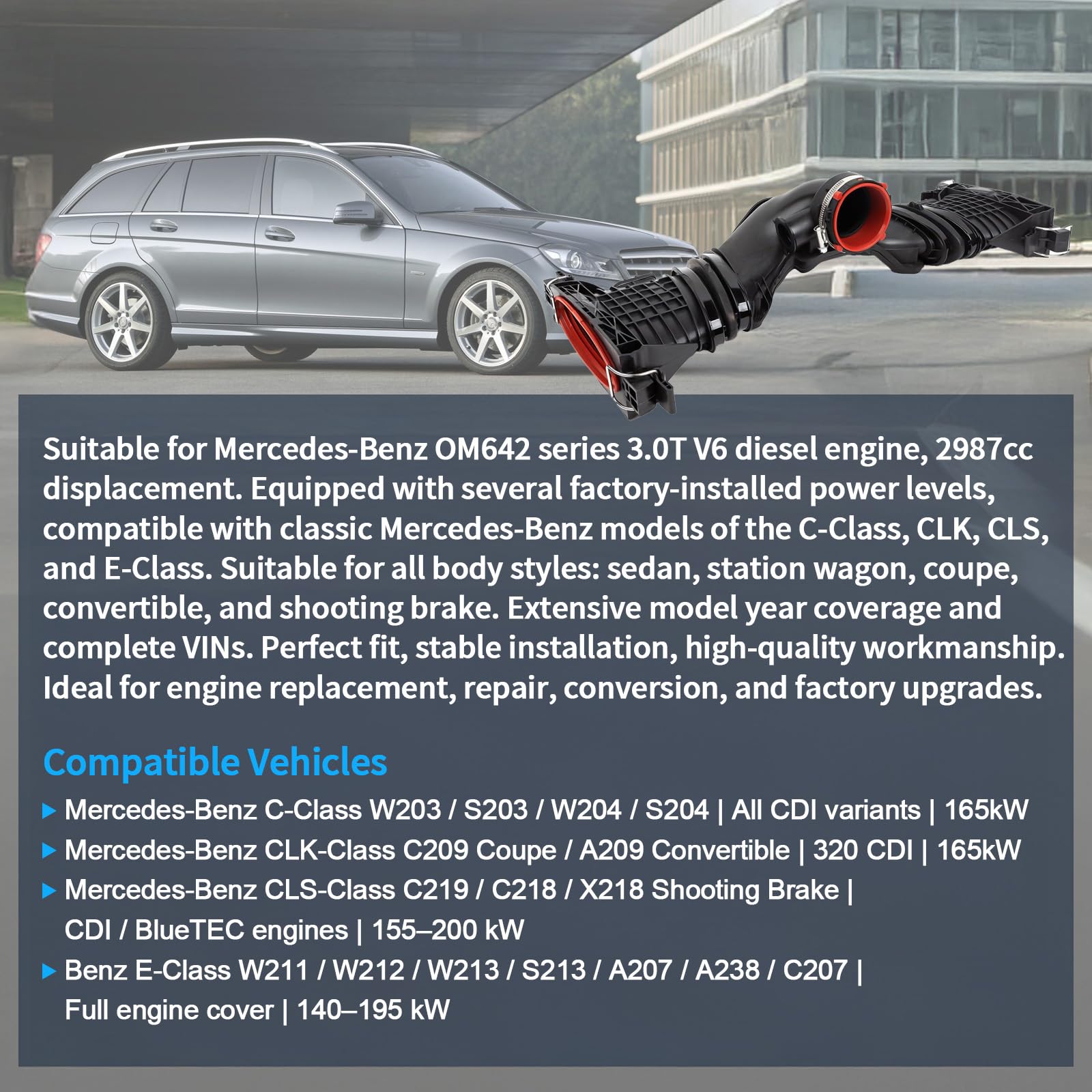 Tubo di aspirazione dell'aria Tubo di aspirazione turbo motore a 5 pin compatibile con CDI Classe C W203 W204 S203 S204 CLS C218 C219 Classe E W211 S211, sostituzione per A6420902242
