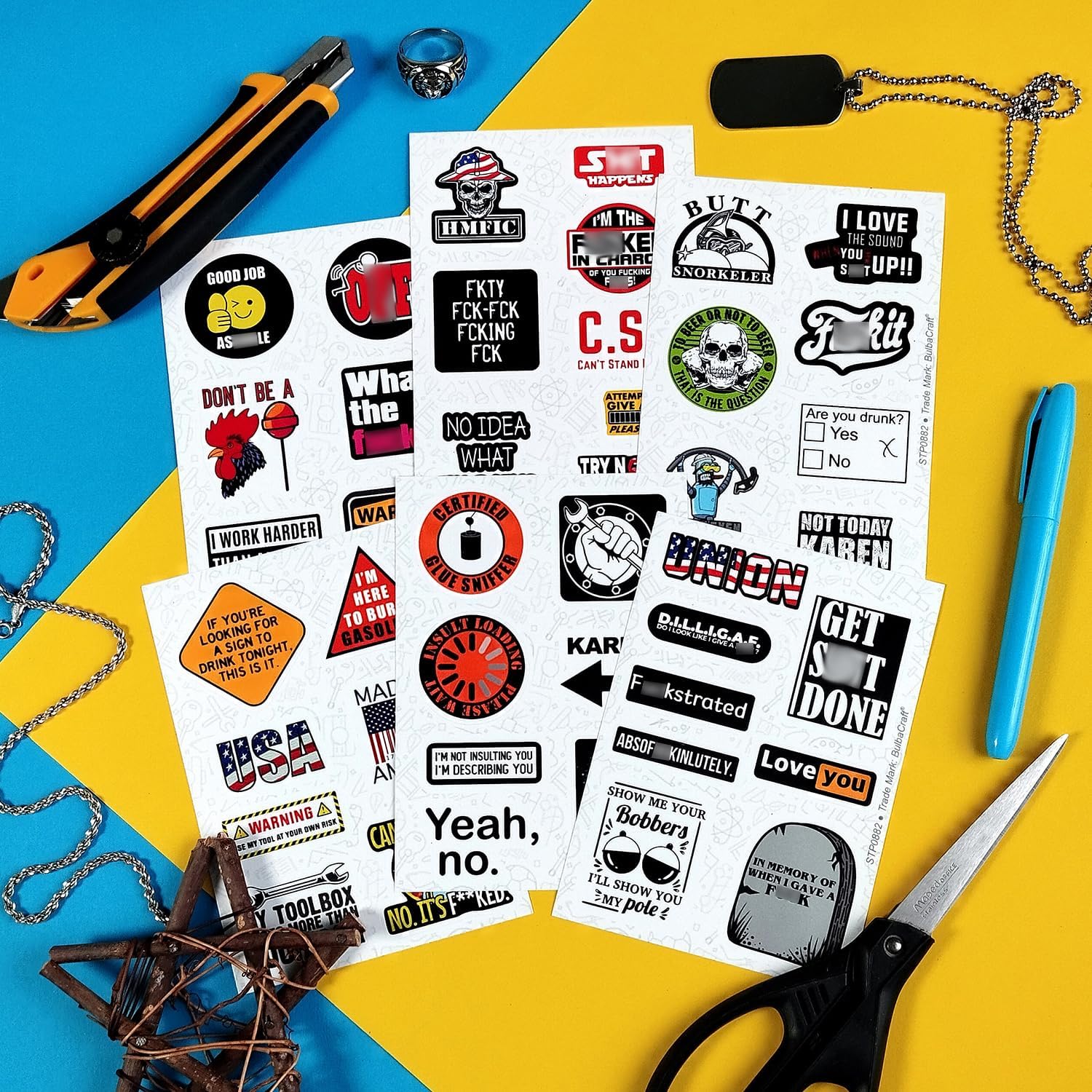 BulbaCraft Funny Hard Hat Stickers for Men - Hardhat Stickers, Tool Box Decals, Toolbox Accessories - Construction, Mechanic Helmet Decals for Adults, Gifts for Women & Men