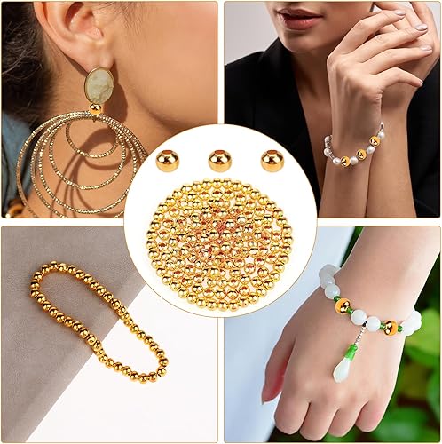 Miniatura 7 de 200 cuentas doradas para la fabricación de joyas, cuentas espaciadoras redondas de metal de 0.197 pulgadas (0.197 in), cuentas pequeñas con agujero