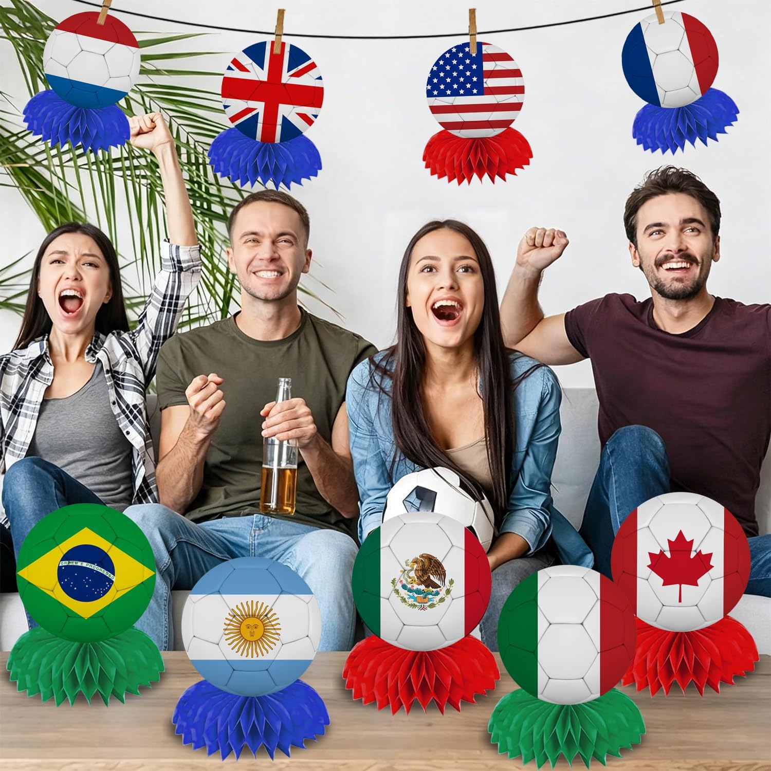 World Soccer Decorations 12PCS International Flag Honeycomb Centerpieces Double Sided, Soccer Themed Table Decorations Supplies for 2026 Football Game Day, Sports Themed Party, Fan Birthday