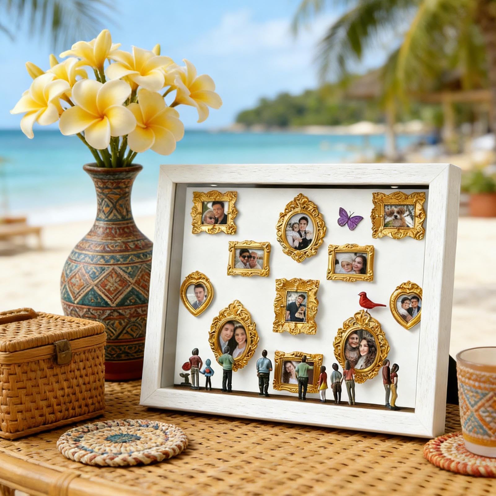 Mini Museo Marco De Fotos Personalizado DIY, 31,4*22,7*3,7cm, 3D Nuestro Museo De Fotos De Sombra con Mini Marcos Figuras Luz, De Silueta De Museos con Marcos, para Parejas, Familia