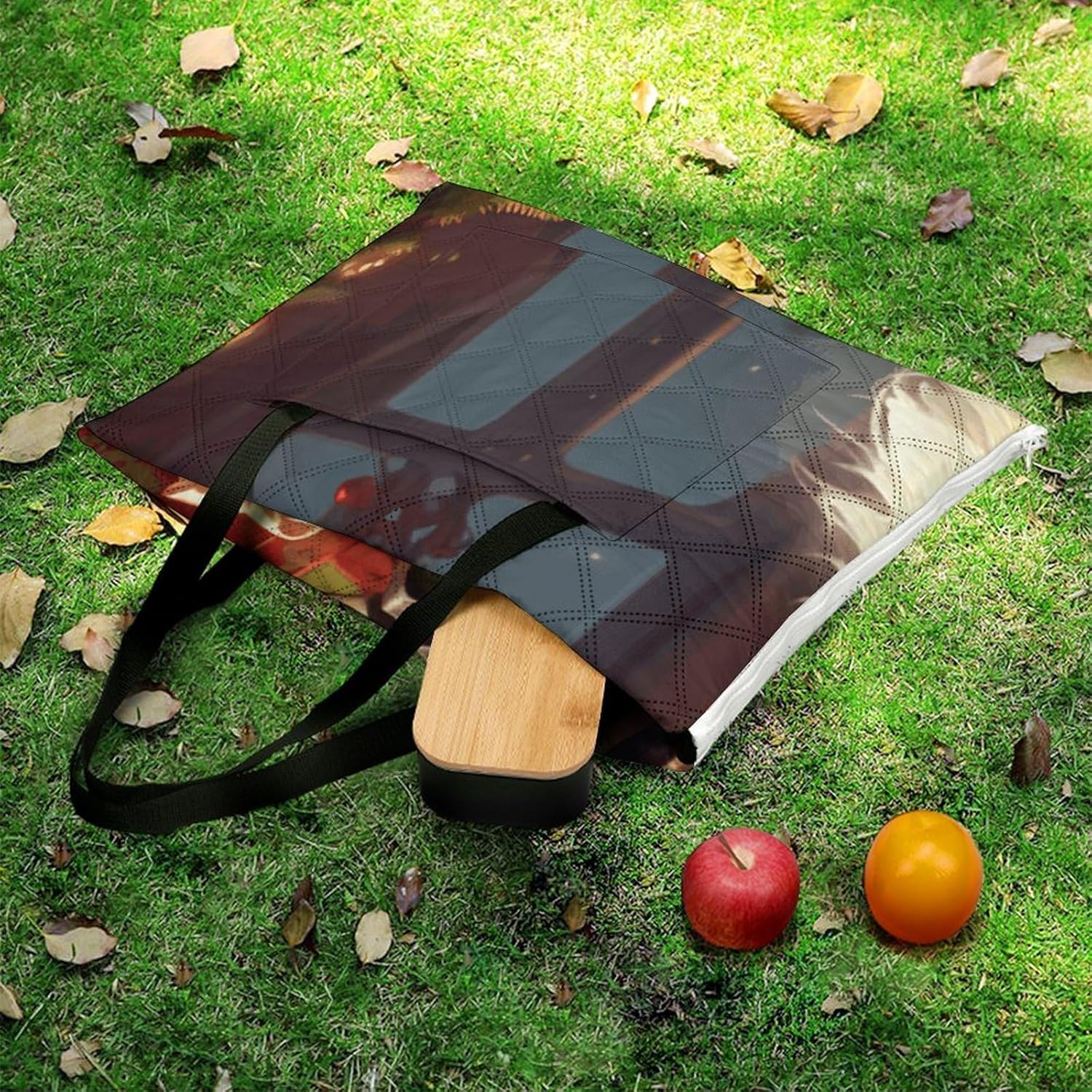 High Definition Picnic Blanket with Zipper Water Resistant Sand Free Picnic Mat Washable Foldable Easy Carry Beach Blanket for Lawn Beach Hiking Camping