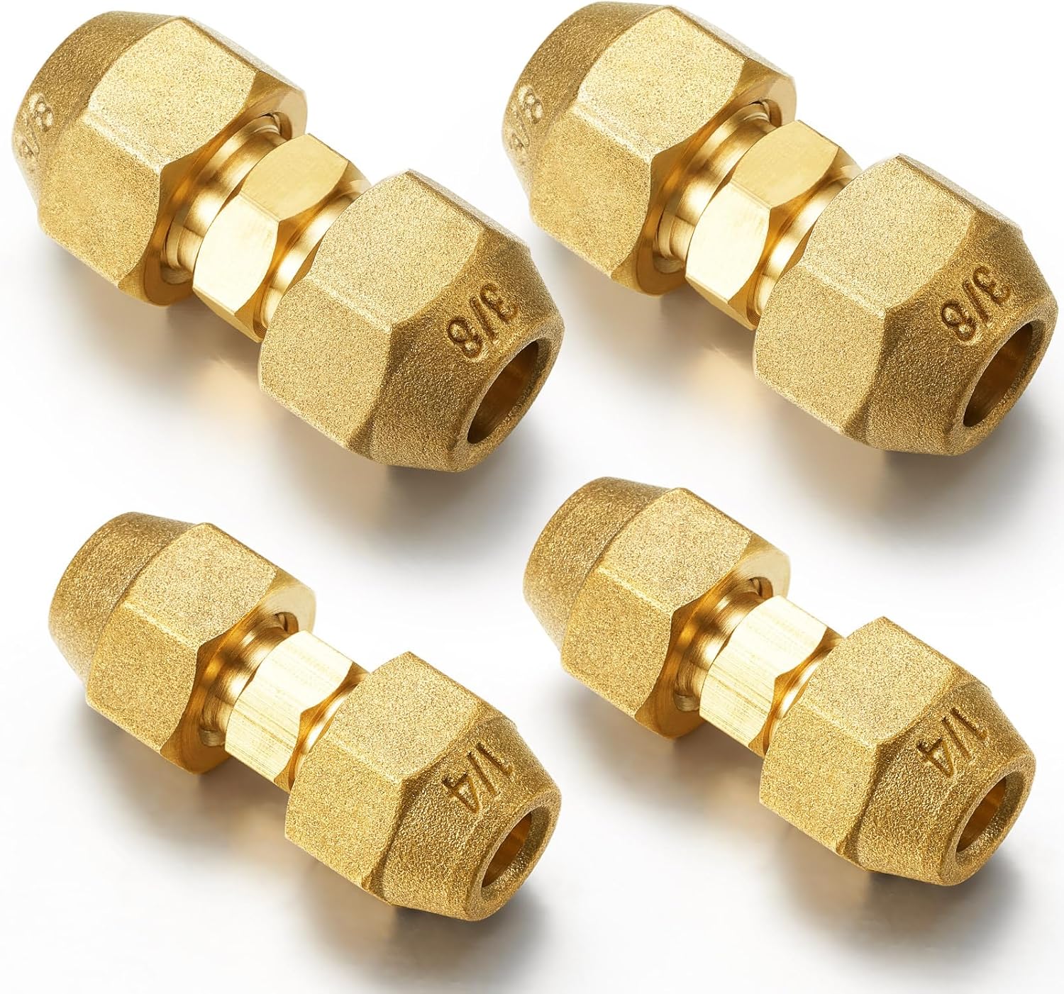 4 Pcs 1/4" 3/8" Copper Pipe Extension Joint Connectors Pipe Coupling Adapters with Flare Nuts Flare Fittings for HVAC Air Conditioning Refrigeration Copper Tube
