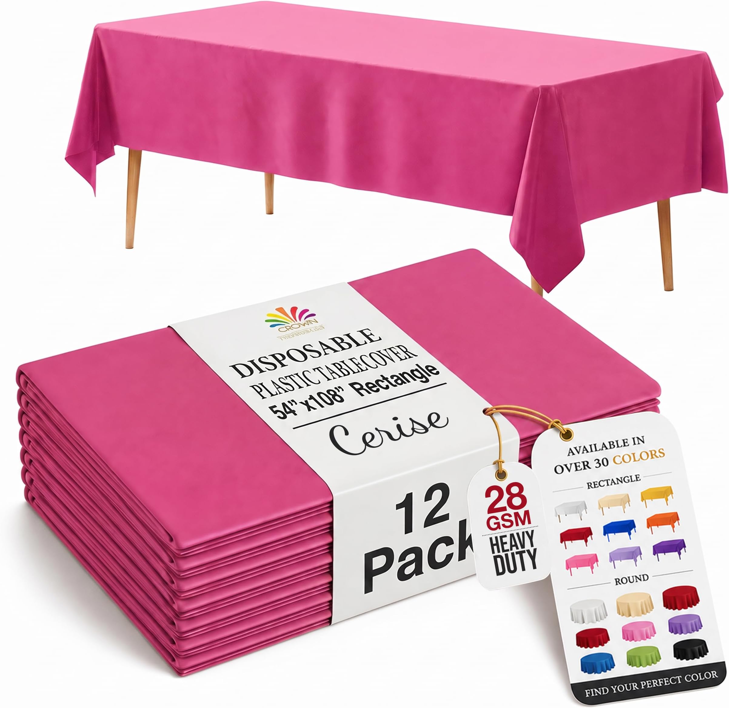Exquisite Cerise Plastic Table Cloth Disposable 12 Pack, 54 x 108 Inch