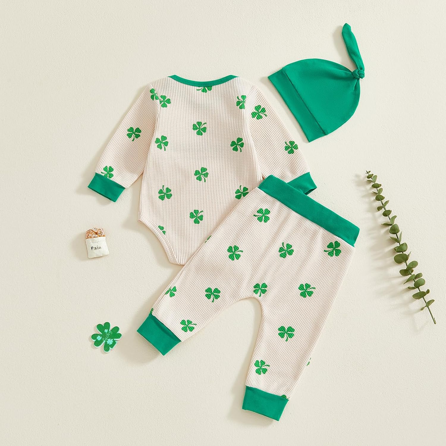 Newborn Baby Boy Valentines Outfit Letters Heart Long Sleeve Waffle Romper Pants Hat Set Cute Infant 3Pcs Clothes - Image 6