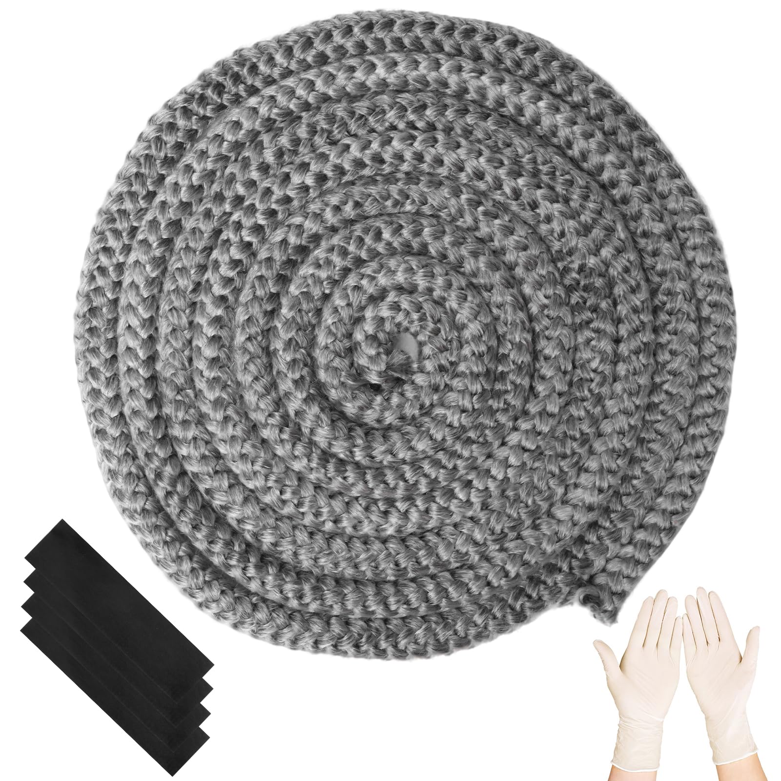 Storystore Stove Rope, 12mmx3m Fire Rope Fiberglass Rope Seal Replacement Gasket with 4 Tapes and Glove, Heat Resistant Fire Rope for Wood Burning Stoves, Chimney, Fireplaces, Oven Door
