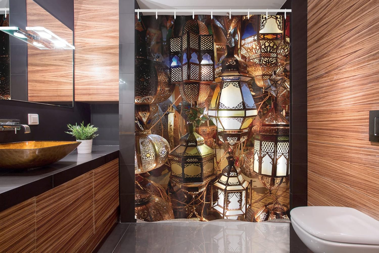 Ambesonne Moroccan Stall Shower Curtain, Ethnic Objects Souk Evening Culture Historical Traveling Destinations, Fabric Bathroom Decor Set with Hooks, 54" W x 78", Purple Brown and Green