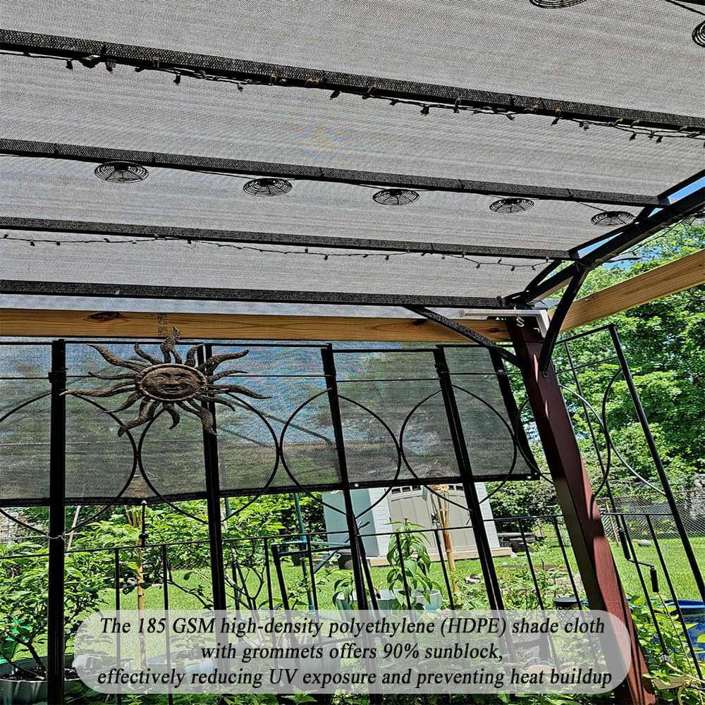 JUNFLYING Sun Shade Cloth 10x15 FT, UV-Blocking Breathable Outdoor Shade Fabric, Tear & Fade Resistant Rectangle Sunshade Cover for Patio, Pergola, Backyard, Deck and Garden. Mocha