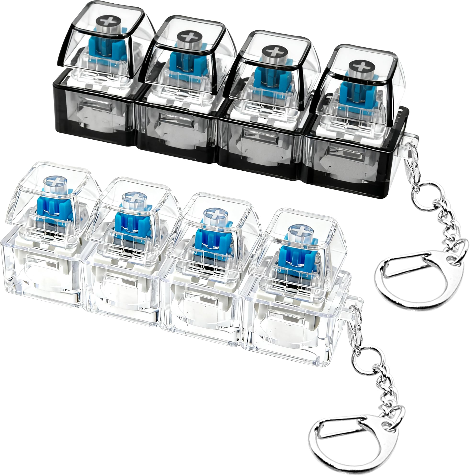 2 PCS Keyboard Fidget Toy, Keyboard Fidget Keychain 4-in-1 Keyboard Decompression Button Finger Clicker Toys, Button Stress Relief Fidget Gifts to