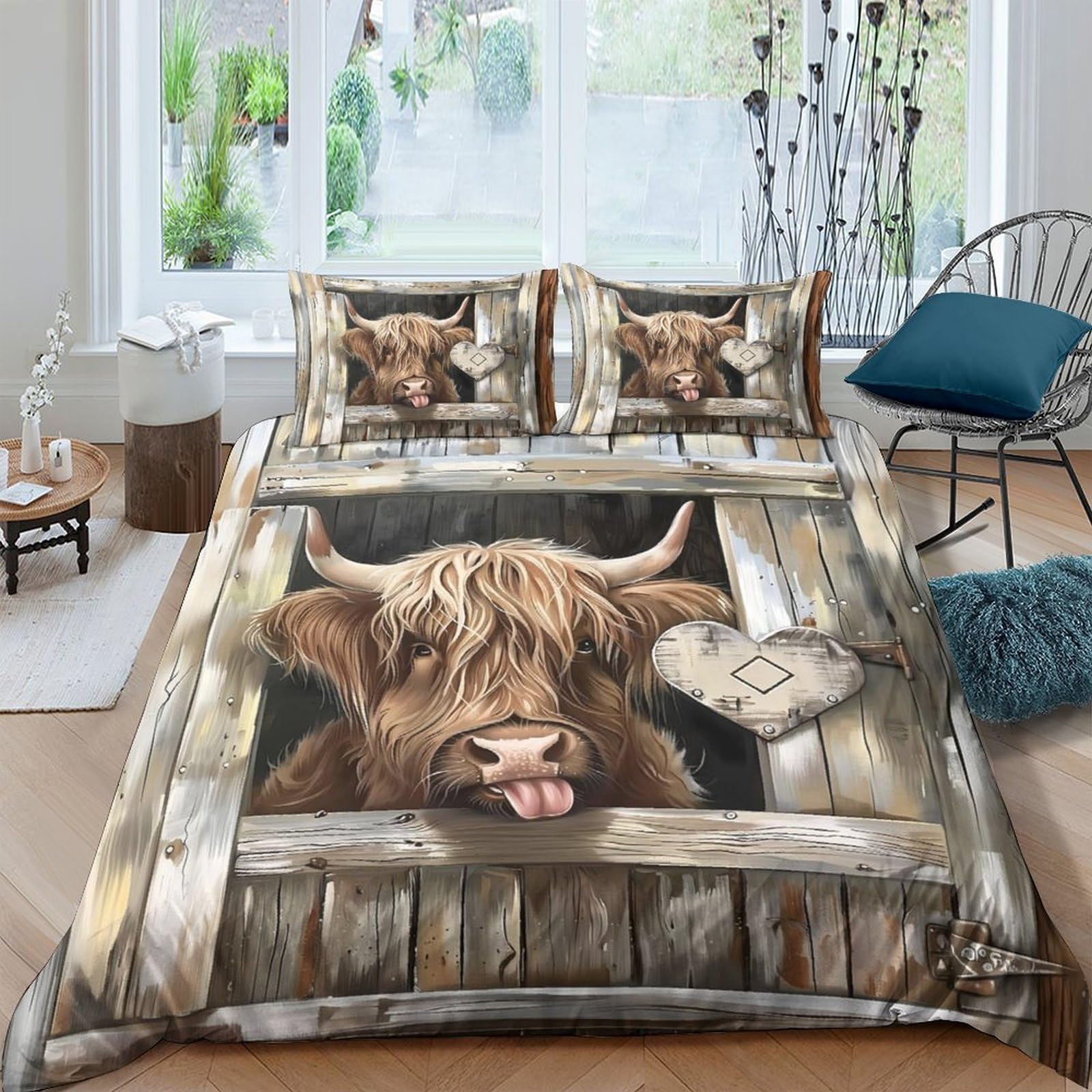 Ctjqhvkz Style-5 3D Printed Highland Cow Rustic Fitted Sheet Microfiber Soft Breathable Farm Fence Bed Cover For Bedroom Dorm Decor Single（135X200cm）