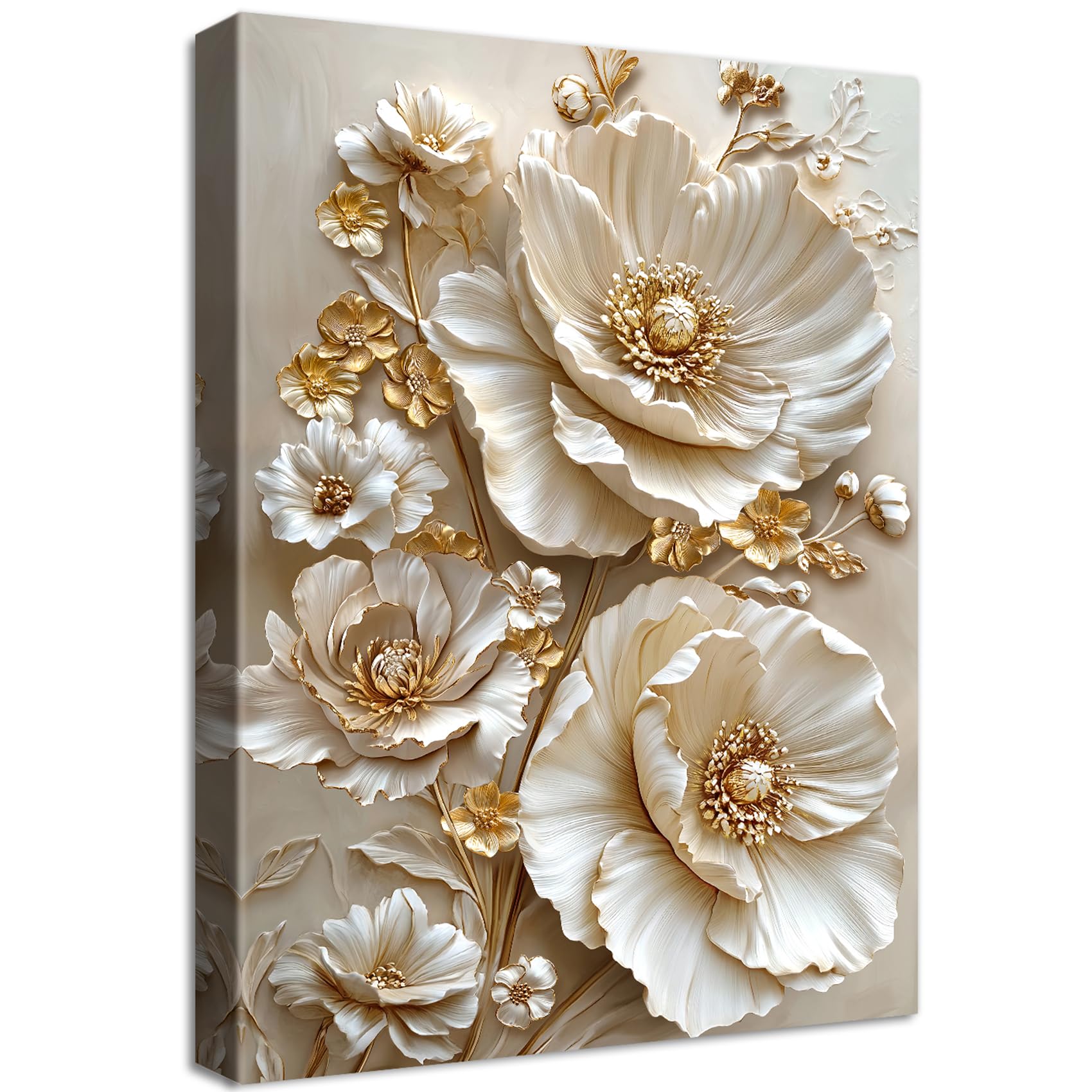 Vintage Blumen Leinwand Bilder Mit Rahmen Luxuriöse Aprikosen Gold 3D Pfingstrosenblumen Bild Wandbilder Wandkunst Kunstdruck auf Leinwand Malerei Wohnzimmer Schlafzimmer Esszimmer Wanddekor 30x40cm