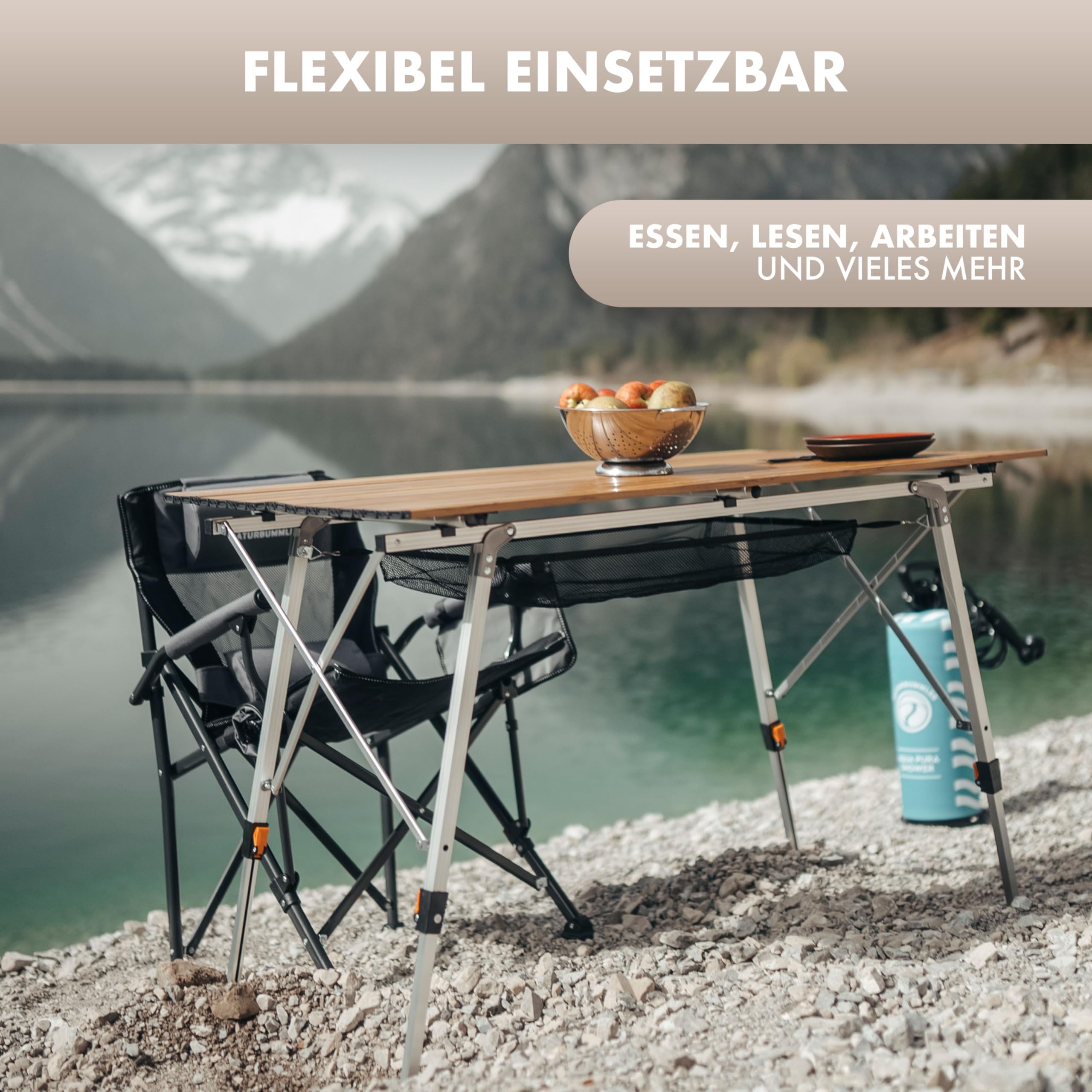 NATURBUMMLER Campingtisch klappbar höhenverstellbar [SOLID-LITEC+] federleichter Aluminium Klapptisch mit Anti Rostschutz - Faltbarer Outdoor Tisch Angeltisch Picknick Beistelltisch klein (XL 2.0)