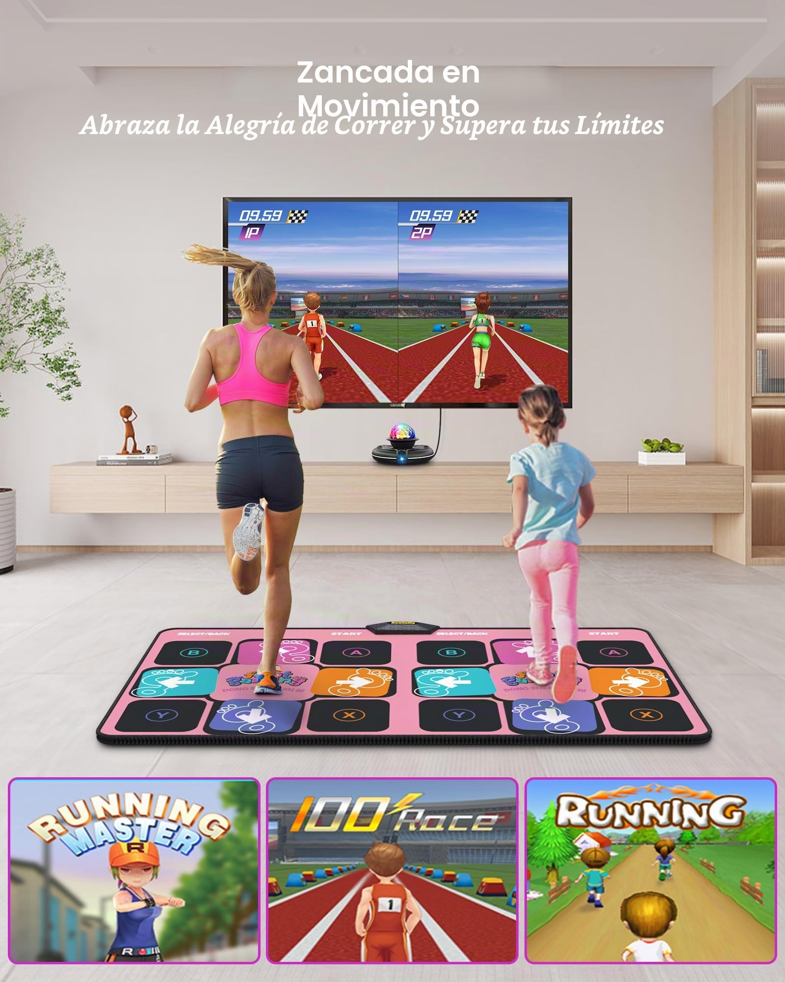 Alfombra de Baile para TV con cámara HD, Alfombra de Fitness Antideslizante para Interiores con 2 mandos inalámbricos y Bola de Discoteca de Colores, Regalo para niños y Adultos (Rosa)