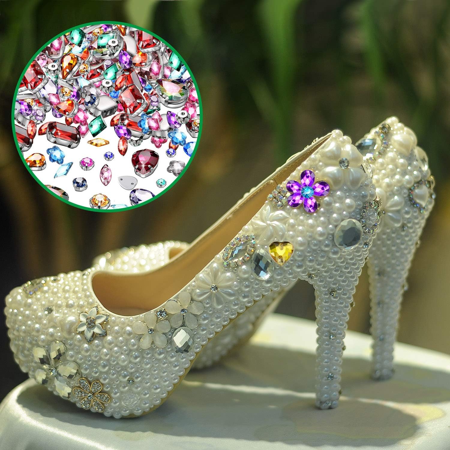 WILLBOND 320 Pieces Sew on Rhinestone Glass Crystals Acrylic Gems with Hole Silver Prong Setting Flatback Claw Mix Shape Mix Size for DIY Crafts Dress Clothes Shoes Bag Decorations