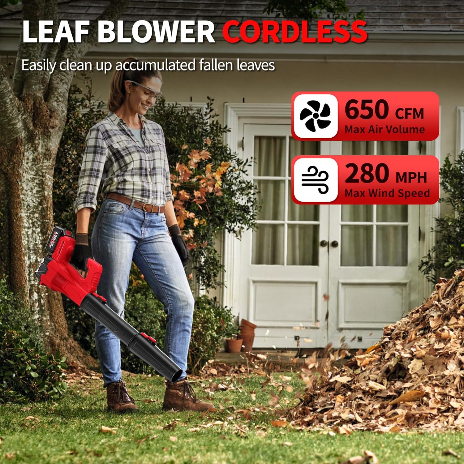 Electric Leaf Blower Cordless, 21V Battery Powered leaf blower with 2*2.0Ah Batteries and Fast Charger, 280 MPH Small Leaf Blower, Handheld Blowers for Lawn Care, Patio, Dust, Blowing Leaves - Image 2