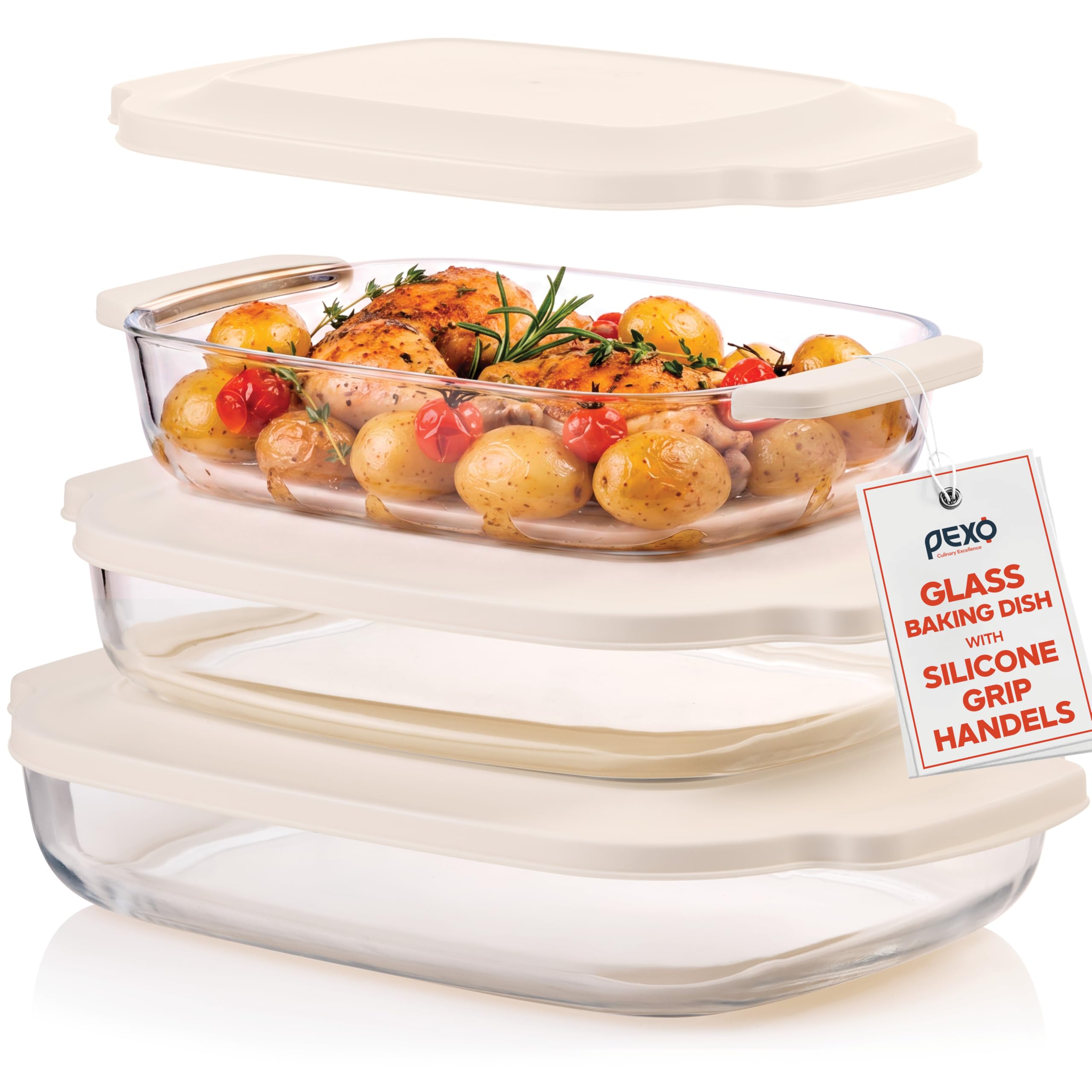 6-Piece Deep Glass Baking Dishes with Plastic Lids, Clear Glass Bakeware with Silicone Ha…