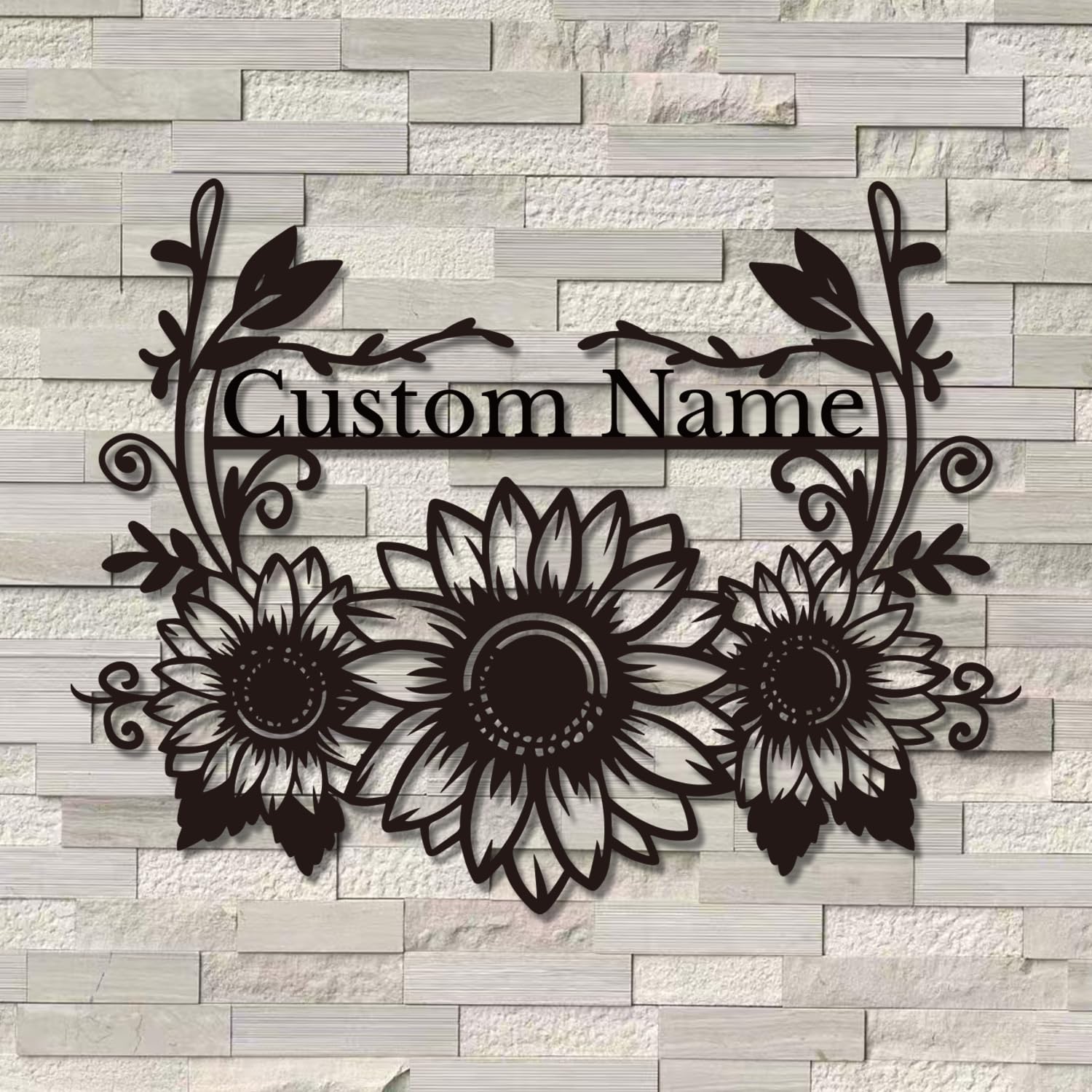 Houdoum Personalized Custom Sunflower Metal Wall Decoration, Personalized Metal Garden Sign, Garden Yard Decor, Gift for Her (Sunflower B)