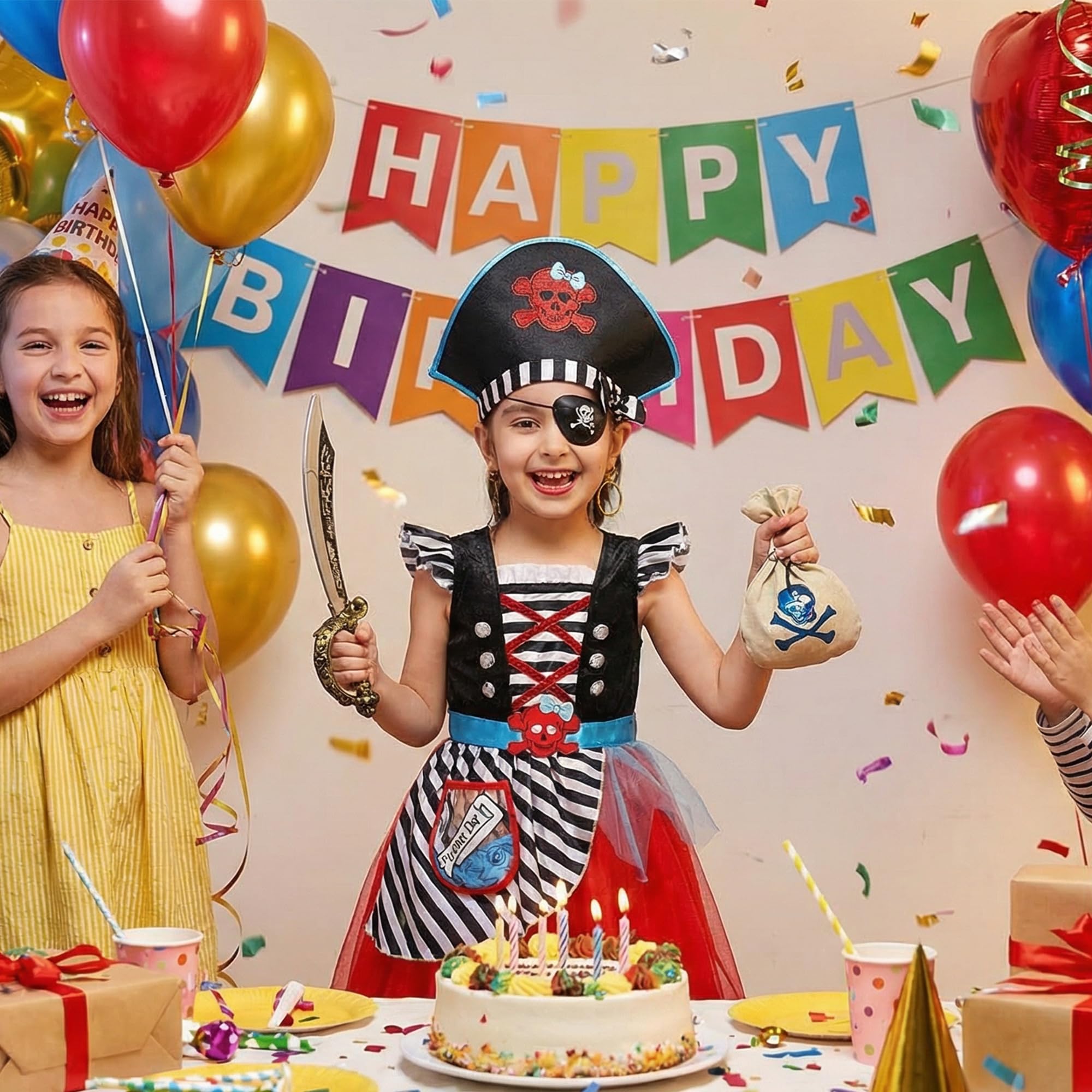 Sincere Party Piratenkostüm für Mädchen,Seeräuber-Prinzessin,Deluxe-Kleid und Piratenhut für Kinder