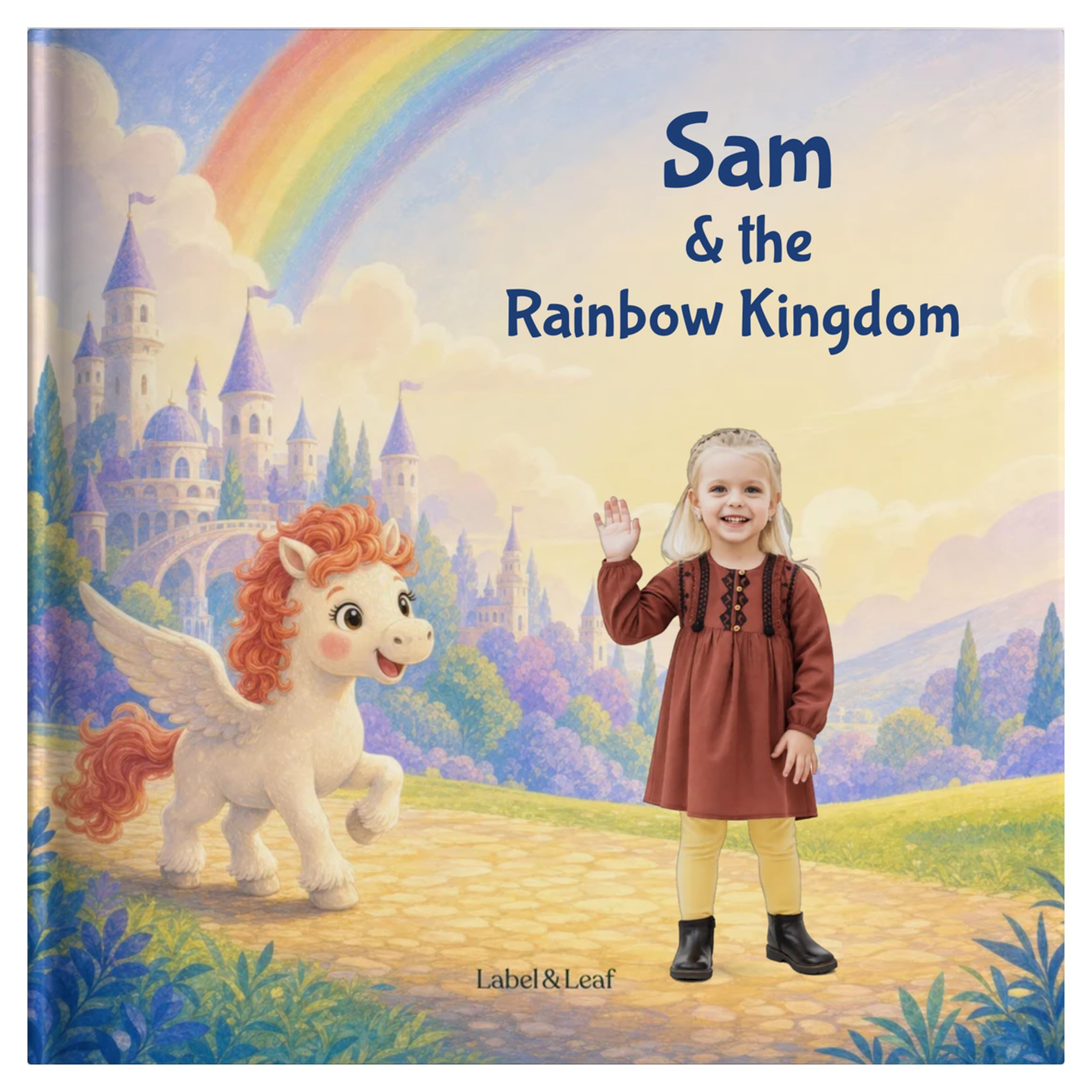 labelandleaf Personalised Children's Story Book โ The Rainbow Kingdom โ Custom Name and Photo Hardcover, 8 x 8 Inch, Ages 2โ6