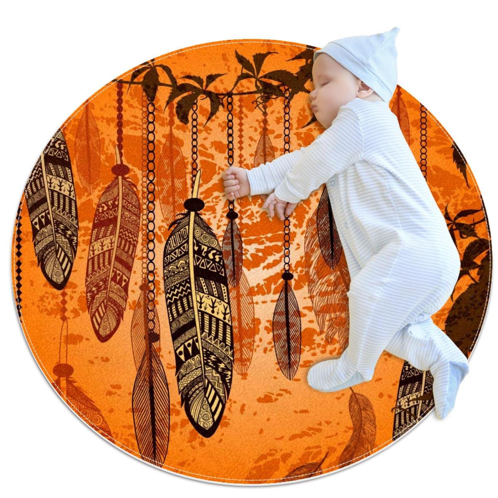 Tapis Rond Plumes pour Sol Facile à Nettoyer en Buanderie
