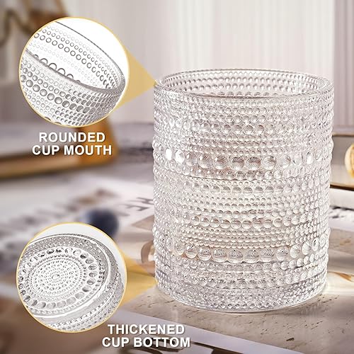 Miniatura 4 de Hobnail - Juego de 4 vasos de cristal de moda antigua de 10 onzas, juego de 4 vasos de jugo de agua, cóctel, juego de cristalería vintage, regalo