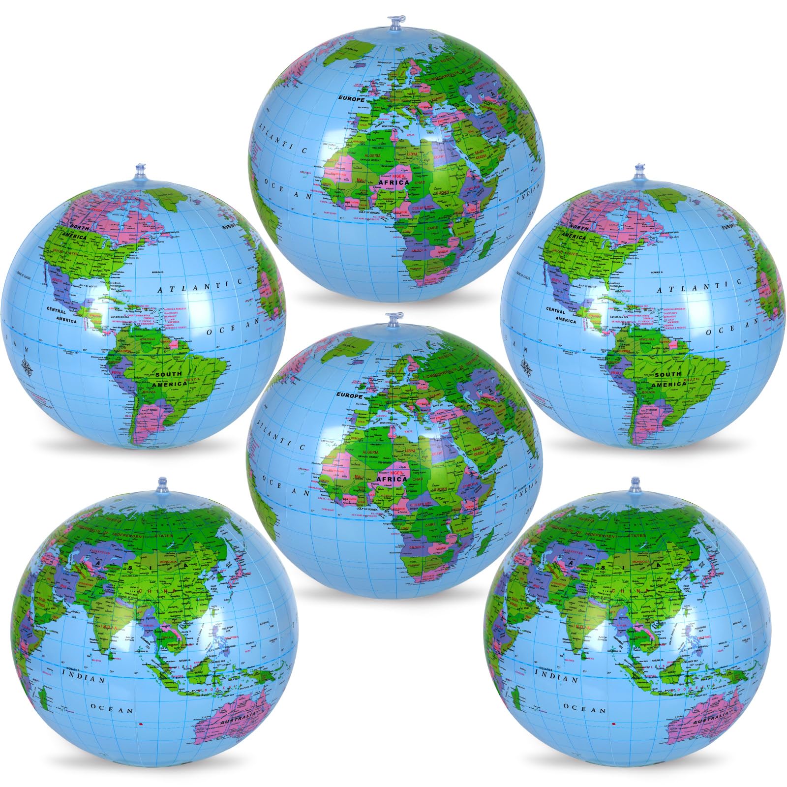 Coopay 6 Pack Inflatable Globe PVC World Globe Inflatable Earth Beach Ball Swimming Pool Ball Birthday Beach Party Decoration Summer Water Games Gifts