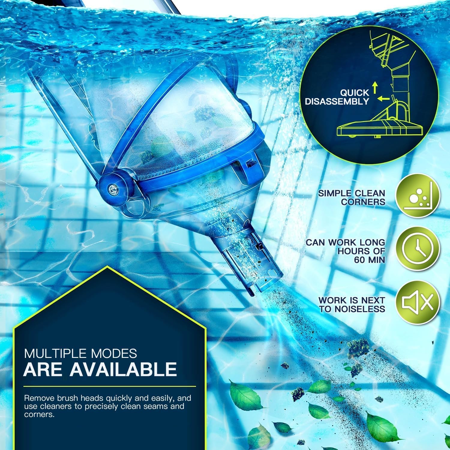 Cordless Handheld Pool Vacuum with Telescopic Pole, Rechargeable Hot Tub SPA Vacuum, 18GPM Powerful Suction, 60Min Runtime, Pools up to 88", Portable Pool Cleaner for Above Ground/Inground Pools