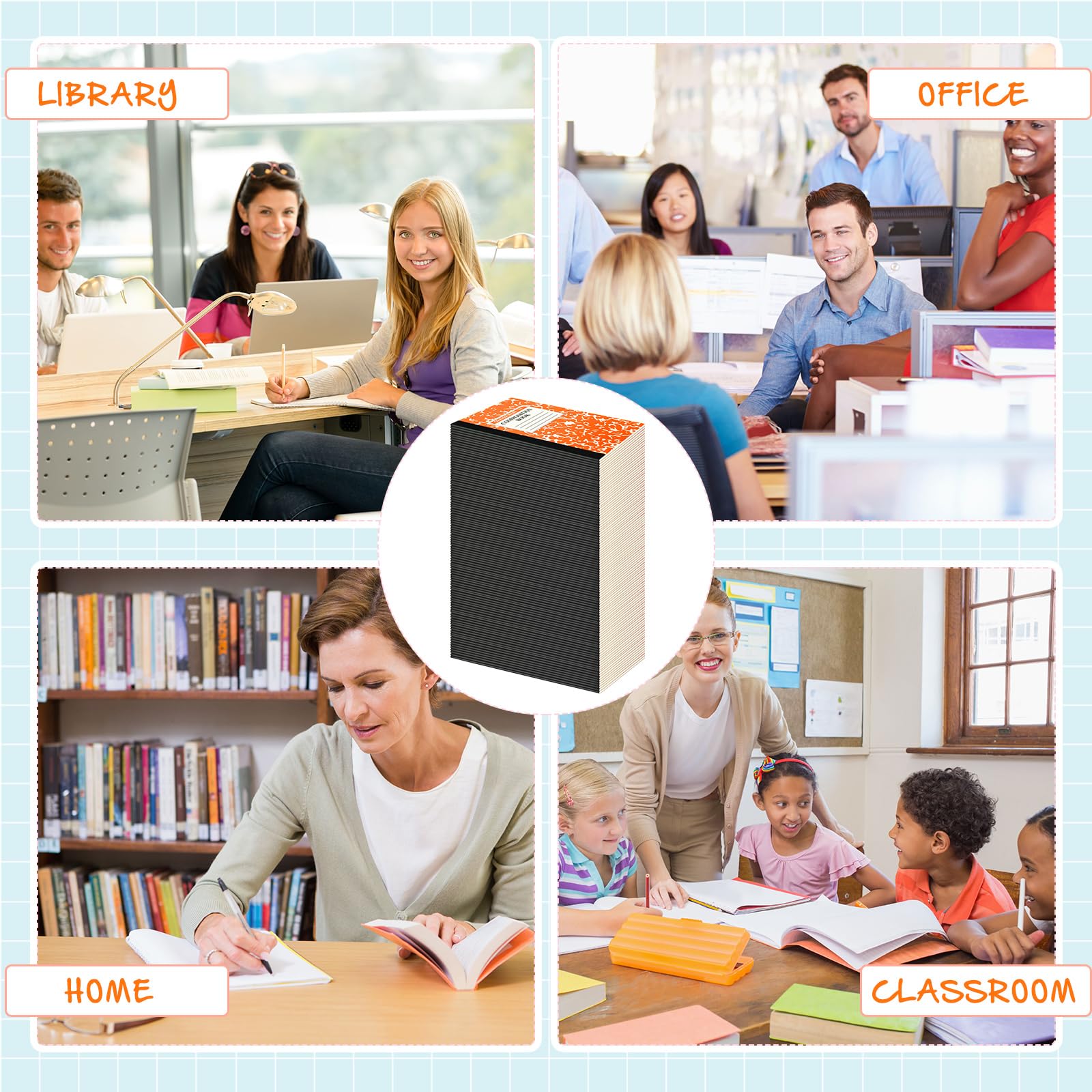 Fainne Confezione da 250 quaderni formato A5, a righe, con copertina in marmo, per scuola, classe, ufficio, 10 colori