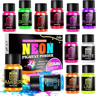 Neon Pigment Powder - 12 Colors Fluorescent Powder for Epoxy Resin, 3D Nail Art, Candle, Slime and Soap Making, Neon Resin Dye for Painting, Jewelry, Eyeshadow, Halloween Makeup, DIY Crafts