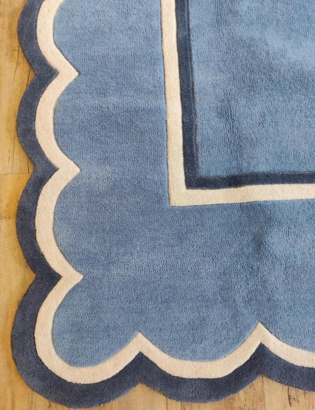 Area Rug with Scalloped Border, Blue and White, Geometric Frame Design, Soft Plush Texture (Light Rose, 8/10 feet)