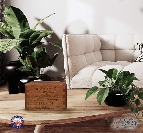 Miniatura 2 de LifeSong - Urna de madera de cerezo para cenizas de mascotas, minicaja de recuerdos personalizada grabada de 64 cu.in para perro, gato, cenizas,