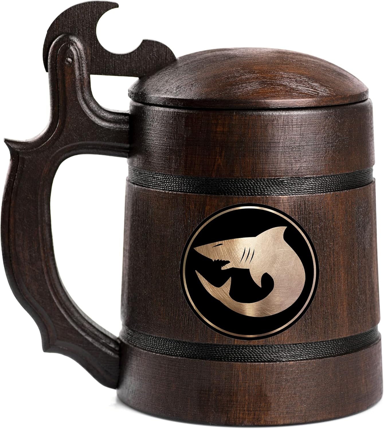 Carcharodons Beer Stein, Personalized 40K Wooden Beer Mug, Wooden Tankard