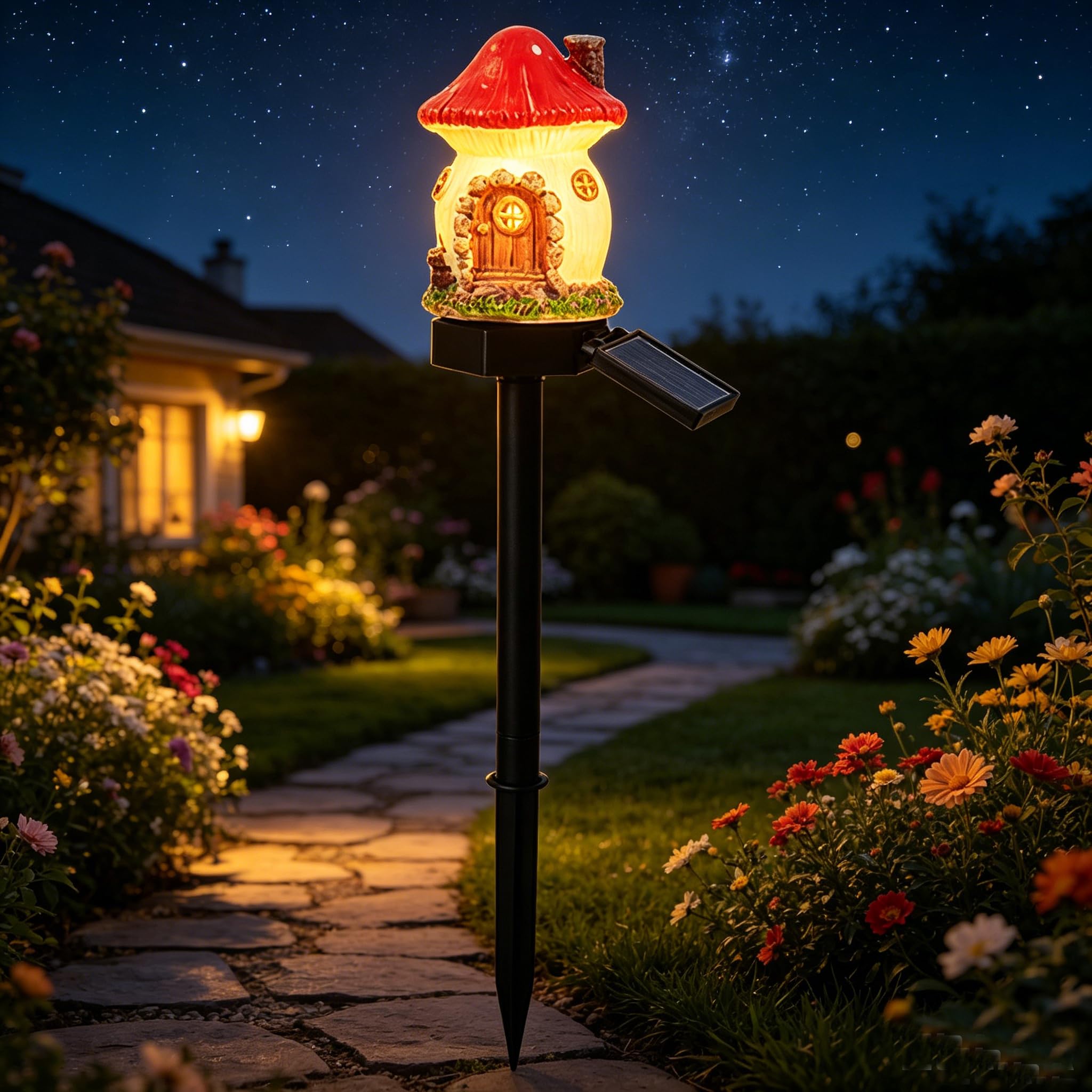 Mushroom Solar Lights Outdoor, Solar Powered Fairy House Garden Decor, Waterproof LED Landscape Pathway Lamp for Yard Patio Lawn