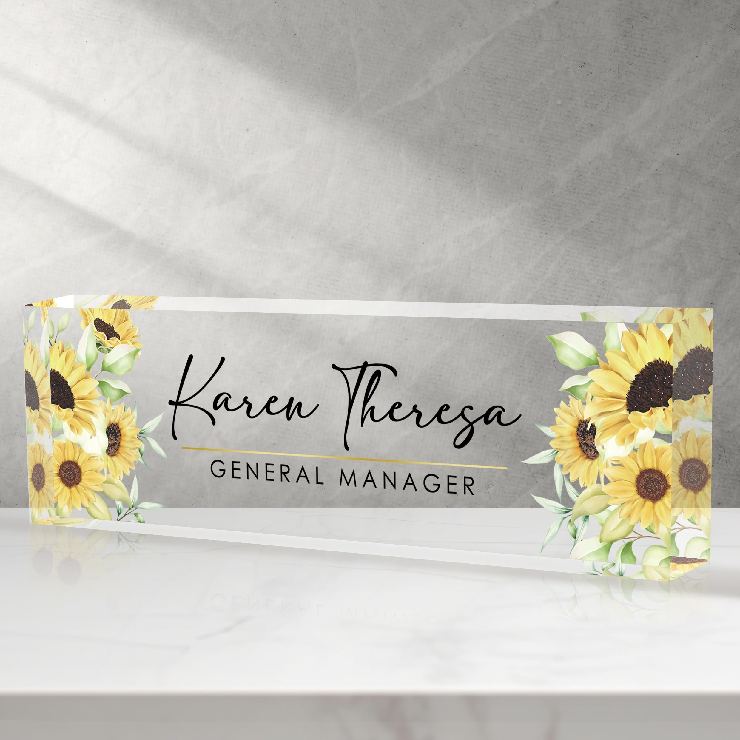 Custom Sunflower Office Name Plate, Personalized Gifts for Women &amp; Employees, Appreciation Gifts for Boss &amp; Teacher, Office Desk Accessories
