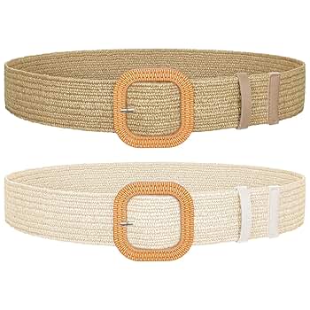 SUOSDEY 2 Pack Straw Woven Elastic Belt Braided Stretch Wide