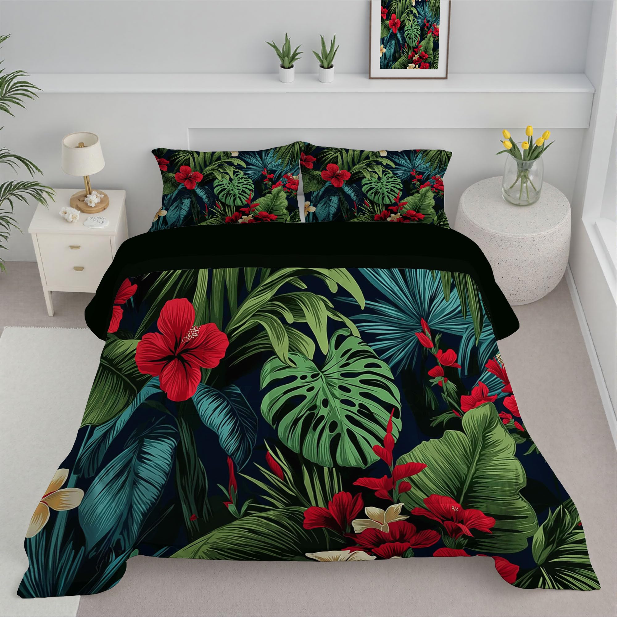 Couette légère d'été pour chambre style jungle avec ses taies d'oreiller
